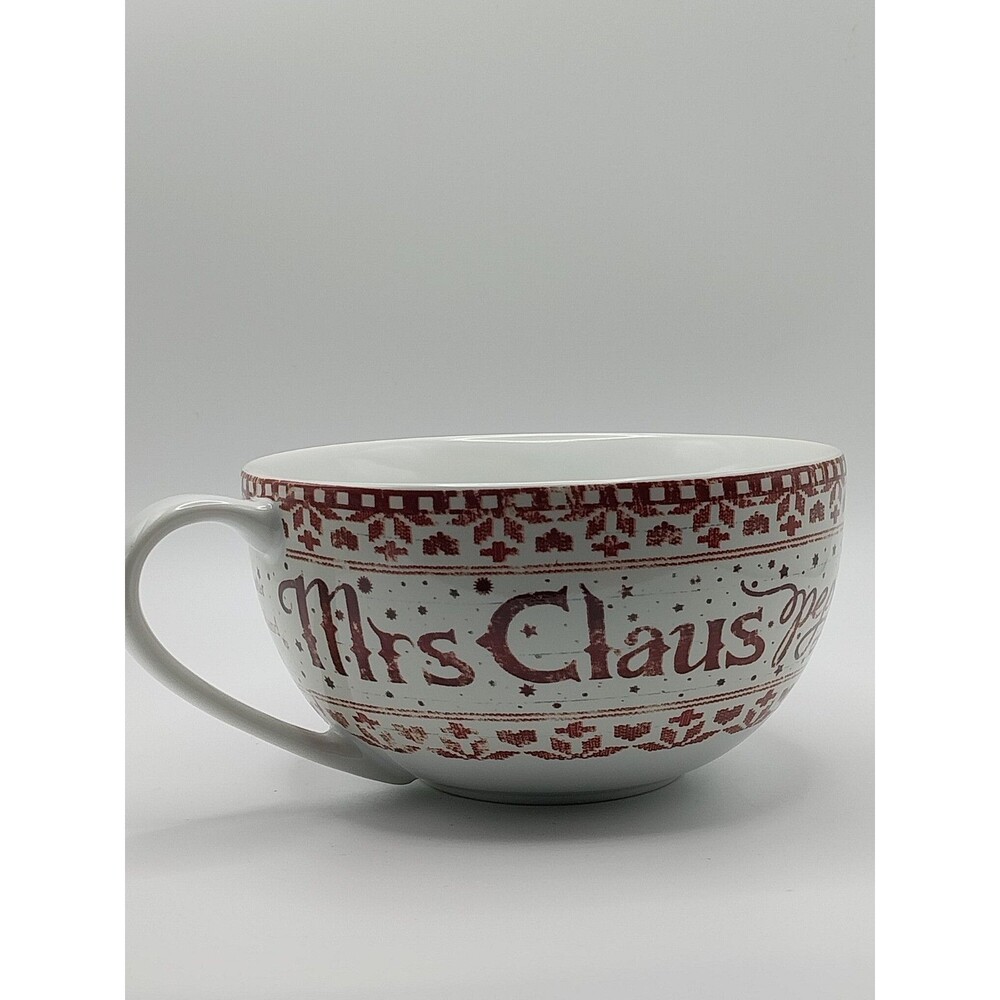 Peppermint Latte Mug Cup 24 Oz Large Mrs Claus Pier 1 Imports Porcelain Red EC